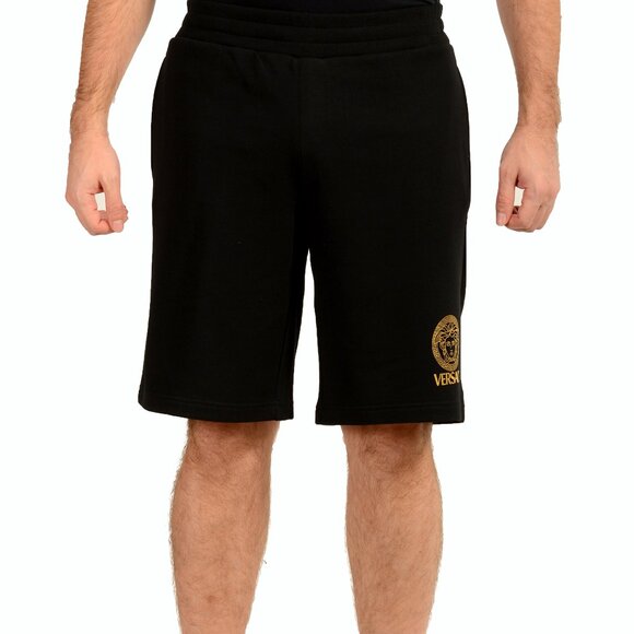 Versace Men's Black & Gold Medusa Logo Sweat Shorts US L IT 52 - Picture 1 of 5